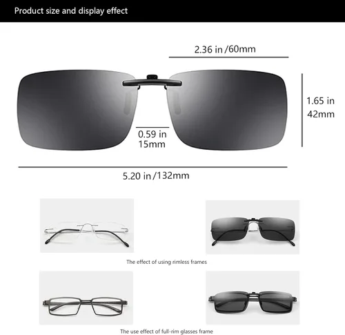 Vista 3 de Lentes de sol polarizados con clip, protección UV, antirreflejos, clip de metal pequeño, para conducirpescarexteriores, unisex, color negro