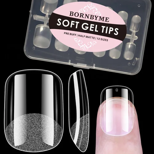Vista 10 de Puntas de uñas cortas cuadradas francesas, BORNBYME 120 piezas de uñas postizas transparentes, puntas de uñas acrílicas, puntas de uñas de cubierta