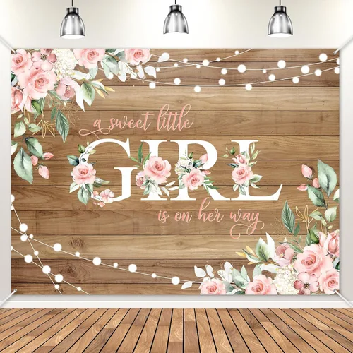 Vista 9 de Avezano Cartel rústico para baby shower con texto en inglés "A Sweet Little Girl is on Her Way", decoración de fiesta de baby shower, pancarta