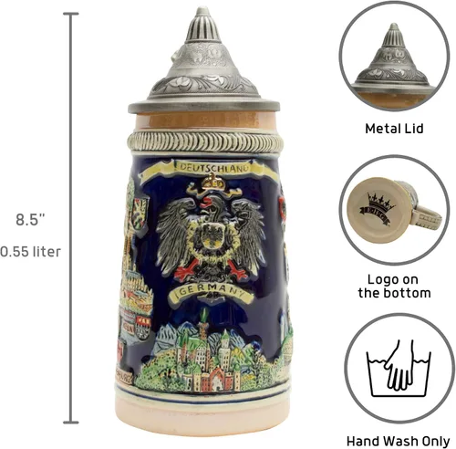 Vista 3 de Essence of Europe Gifts E.H.G OktoberfestHaus - Jarras de Cerveza y Jarra Stein de 0.6 litros para hombre, diseño de Alemania, famosos monumentos
