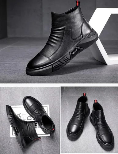 Vista 10 de Keilinia Botas de cuero casuales de alta calidad italianas negras para hombre, botines antideslizantes que absorben los golpes para otoño 2022