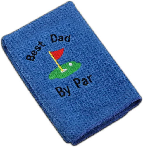 Vista 2 de JXGZSO Toalla de golf bordada para papá, toalla de golf bordada con clip (Best Dad by par)