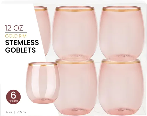 Vista 10 de PLASTICPRO Paquete de 6 Copas de Vino de Plástico Color Azul Aguamarina Sin Tallo Desechables de 12 oz Sin BPA Irrompibles Copas de Vino de Plástico