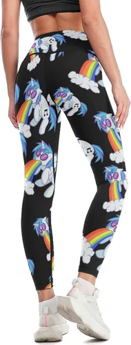 Vista 5 de Rainbow Vomiting Unicorn Workout Leggings for Women High Waisted Tummy Control Yoga Pants