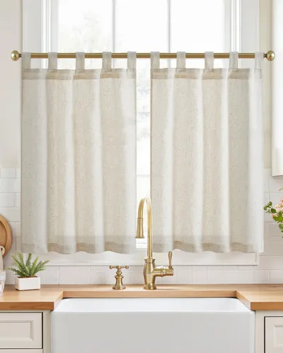 Vista 61 de Jinchan - Cortinas de cocina de lino rústico beige con bolsillo para barra, 26 x 36 pulgadas, 2 paneles