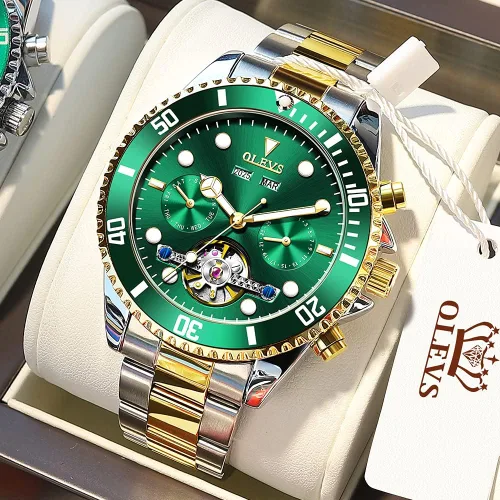 Vista 5 de OLEVS Reloj de pulsera mecánico automático Tourbillon esqueleto impermeable luminoso con fecha para hombre