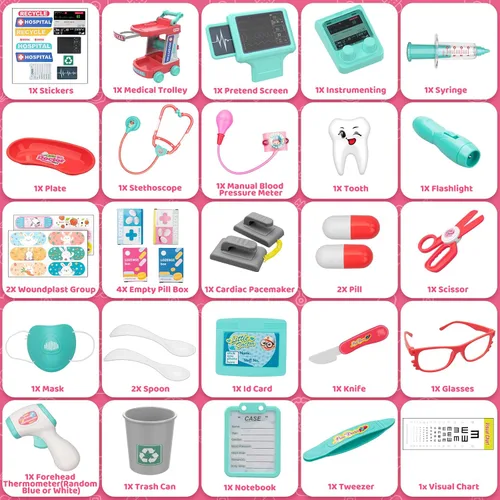 Vista 2 de Kit de médico para niños – Juego de doctor de simulación para niños pequeños con estetoscopio – Juego médico de juguete para niños y niñas – Kit