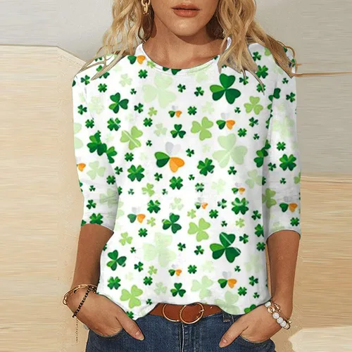 Vista 3 de ST. Patrick's Day Shirt Women Loose Fit St Paddys Day Shamrocks Clover T Shirts Tee Tops Festival Holiday Tshirt
