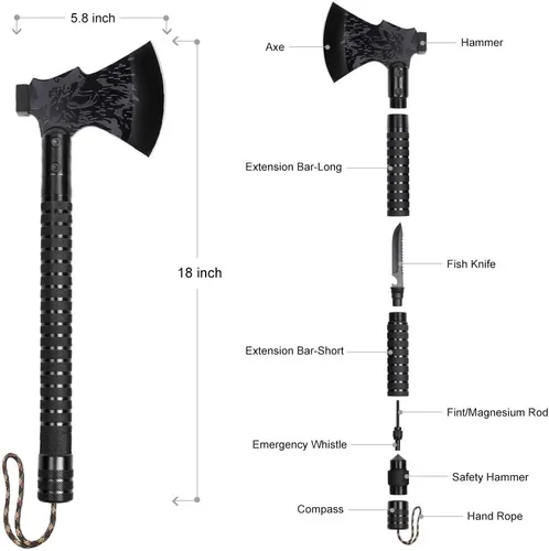 Vista 2 de LIANTRAL Hacha de campamento de supervivencia, hacha táctica plegable con martillo, funda de nailon para aventuras al aire libre