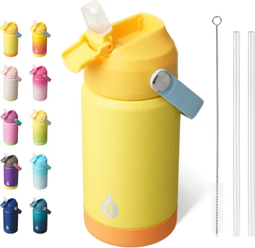 Vista 26 de BJPKPK - Botella de agua aislada con tapa de popote, 532 ml Botellas termo con boquilla suave, asa flexible y base antideslizante, libre de BPA, a