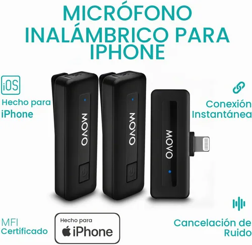 Vista 2 de Movo Micrófono inalámbrico Mini DI Duo - Micrófono de grabación de video para iPhone con micrófono Lavalier, batería de 10 HR, rango de 164 pies