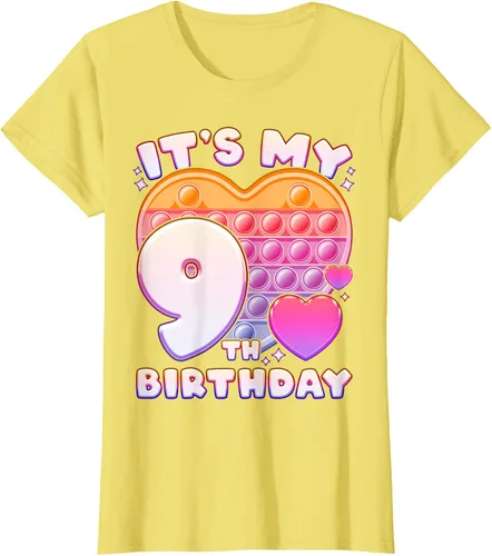 Vista 35 de Pop-it Birthday Girl 9 años de edad, Push it Pop Fidget Bubble Camiseta, Negro