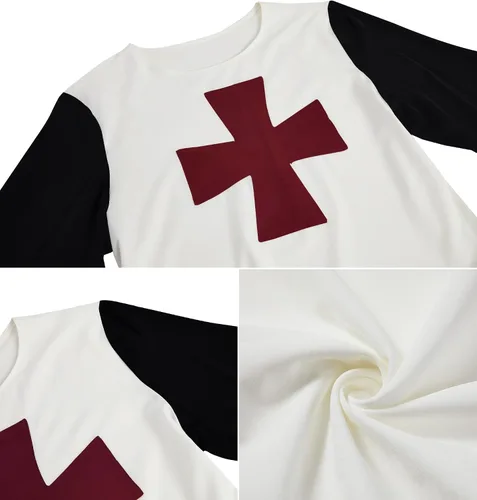 Vista 8 de Enjoybuy Túnica medieval para hombre, disfraz de caballeros templarios de los cruzados, renacentista, Halloween, guerrero, capa negra de la peste