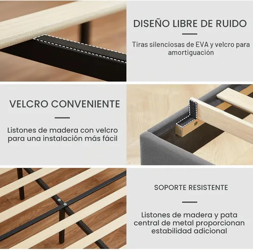 Vista 7 de VECELO Base de cama tamaño Queen tapizada con cabecera ajustable, plataforma de terciopelo con luces LED, estación de carga, base de colchón