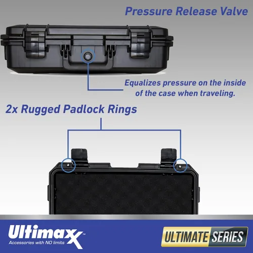 Vista 4 de Ultimaxx Estuche rígido impermeable con cerradura para todo tipo de clima, para uso con cámaras, drones, equipos de topografía, equipo de pesca