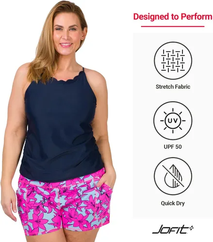 Vista 3 de Jofit Ropa deportiva para mujer, camiseta de natación festoneada para golf y tenis