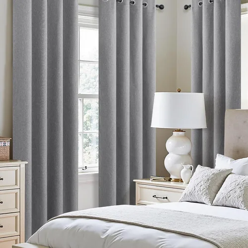 Vista 3 de Cortinas opacas cortas de lino pequeñas de 54 pulgadas de largo, juego de 2 paneles para dormitorio, sala de estar, con ojales, 100% opacas de lino