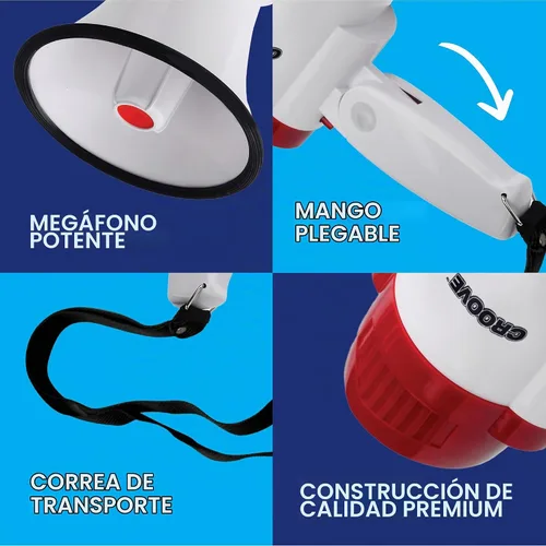 Vista 4 de Croove Portable Megaphone Bullhorn, Loud Speaker with Siren, Volume Control