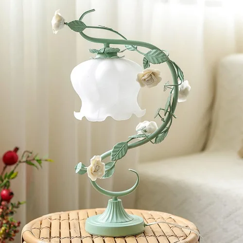 Vista 8 de TFCFL Lámpara de Mesa de Flor de Rosa para Dormitorio, Lámpara de Escritorio de Vidrio Manchado Elegante Lámpara de Mesa Enchufable Luz de Mesita