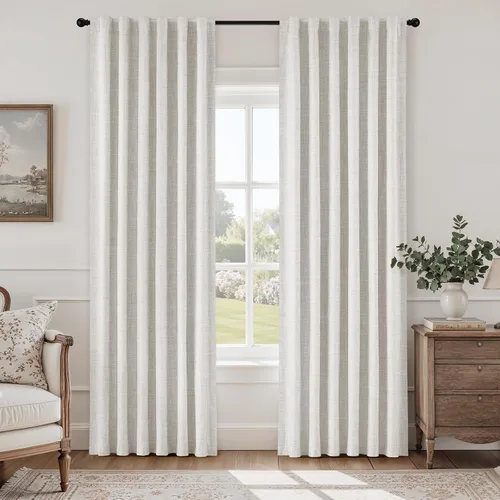 Vista 18 de HOMEIDEAS Cortinas de lino sintético azul polvoriento, 100% opacas, 96 Azul piedra