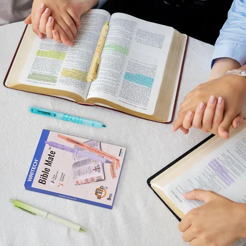 Vista 7 de WRITECH Set de marcadores y bolígrafos para diario de la Biblia Mate: marcadores sin sangrado para la Biblia y bolígrafos de bola de tinta negra