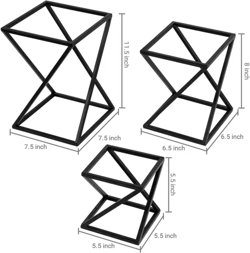 Vista 6 de MyGift Estantes para pizza, juego de 3 elevadores de alimentos para mesa de buffet, giratorios, geométricos, mate, de metal, apilables
