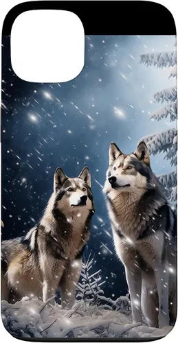 Vista 7 de Wolves Christmas Wolf Snowy Winter Forest Snowflakes Case para iPhone 16