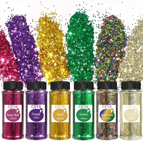 Vista 8 de Ceya Purpurina gruesa a granel de 6 colores surtidos, 4.23 onzas cada tarro para manualidades de purpurina navideña, lentejuelas de uñas