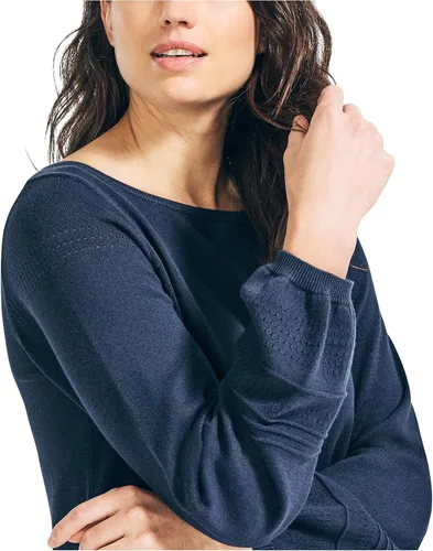 Vista 4 de Nautica Suéter clásico de algodón suave con cuello barco para mujer