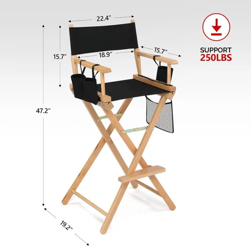 Vista 3 de OmySalon Silla de directores extra alta de 31 pulgadas, silla de maquillaje plegable portátil con bolsa de almacenamiento y reposapiés, profesional