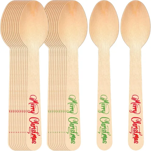 Vista 8 de Hoolerry 100 piezas cucharas de madera desechables de Navidad 14 cm Barra de degustación de invierno con sabor a barra de caramelo de chocolate