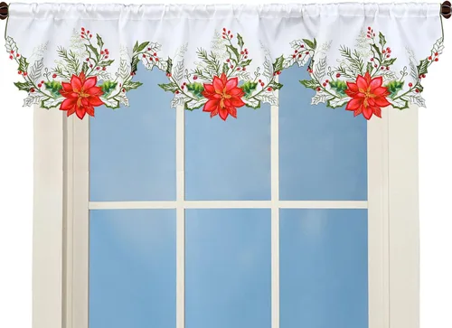 Vista 5 de Cenefa de Cortina de Ventana de Cocina con Bolsillo para Barra Bordada de Bastón de Caramelo de Navidad y Fiestas A 58 × L 14 Pulgadas