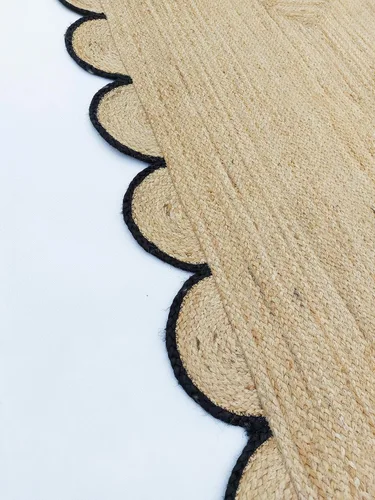 Vista 8 de Alfombra festoneada de yute natural, borde negro, 2 x 3 pies