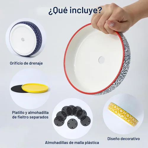 Vista 4 de Selamica Macetas de Cerámica para Suculentas, Macetas Poco Profundas para Suculentas con Orificio de Drenaje y Platillo, Macetas