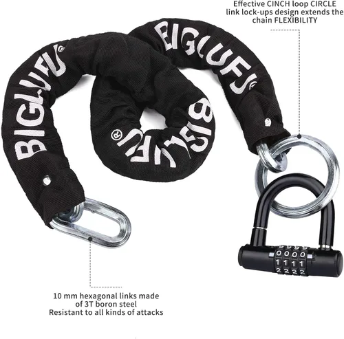 Vista 4 de BIGLUFU - Candado de Cadena para Motocicleta, Candados de Cadena de 120 cm/4 pies de Largo, Resistente, Candado de Cadena para Bicicleta, a Prueba