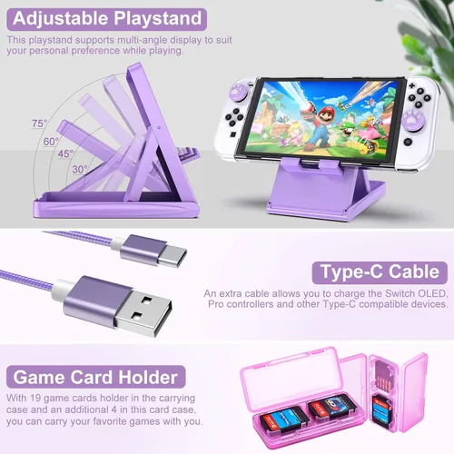 Vista 7 de Younik Switch OLED Accessories Bundle, 16 in 1 Accessories Kit Includes Switch OLED Carrying Case, Protective Case Cover for Console & J-Con, Screen