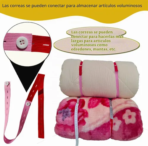 Vista 5 de 100 bandas elásticas con botones y ojales, cajones de alta resistencia, banda de almacenamiento de ropa enrollable, ajustable, ahorro de espacio