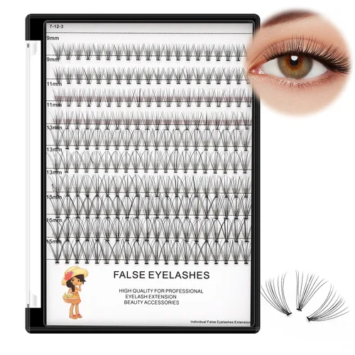 Vista 10 de Bodermincer Caja grande, 200 pestañas postizas 10D, 8-10-0.472-0.551 in mixtas de maquillaje profesional individual racimo pestañas postizas injerto