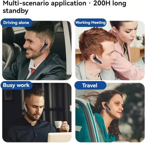 Vista 2 de Auriculares Bluetooth, auricular inalámbrico de una sola oreja con micrófono ENC con cancelación de ruido, 30 horas de tiempo de llamada