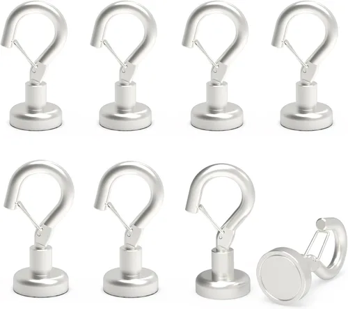 Vista 14 de Ant Mag Ganchos magnéticos negros resistentes con broche de presión de 22 libras, ganchos magnéticos fuertes, ideales para colgar en refrigerador