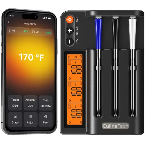Vista 7 de Termómetro inalámbrico de carne de 750 pies de largo alcance para ahumador, barbacoa y asador, 2 sondas, termómetro inteligente Bluetooth con sensor