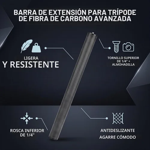 Vista 2 de Tubo de extensión de trípode para cardán, barra de extensión de fibra de carbono, accesorio extensor de poste ligero para estabilizador de trípode