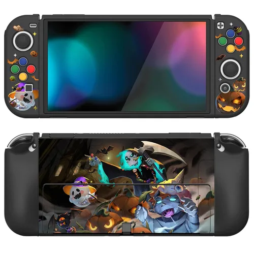 Vista 27 de PlayVital ZealProtect - Funda protectora suave para Nintendo Switch OLED, protector flexible Joycon Grip Cover para Nintendo Switch OLED con tapas