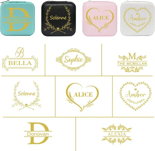 Vista 2 de Joyero personalizado con nombre, joyero de viaje portátil personalizado, organizador de joyas de cuero, cajas de dama de honor, boda, regalo