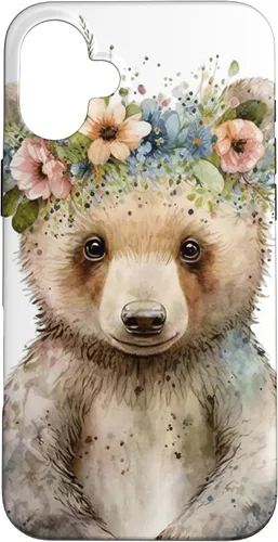 Vista 22 de iPhone 16 Brown Bear Boho Woodland Animal Floral Case