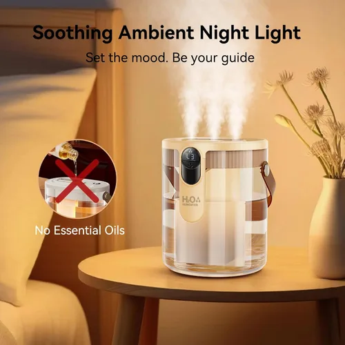 Vista 6 de KIMMOO Humidificador portátil recargable de llenado superior, humidificadores inteligentes para dormitorio, luz nocturna, humidificador de niebla