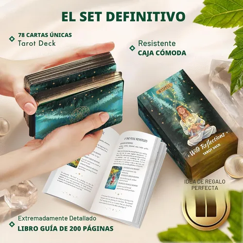 Vista 4 de Wyspell Cartas de tarot para principiantes - Baraja de tarot única de Wild Wild Reflections_green (bordes dorados)