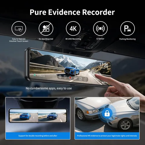 Vista 2 de JOMISE G814 11" 4K+2.5K Cámara de Espejo Retrovisor — Sin WiFi/Bluetooth, Cámara de Salpicadero Frontal y Trasera, Grabadora de Evidencia Pura