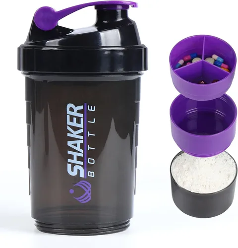 Vista 8 de Botella agitadora de proteínas, botella de agua deportiva, botella a prueba de fugas para mezclador de proteínas, antideslizante de 3 capas de 3