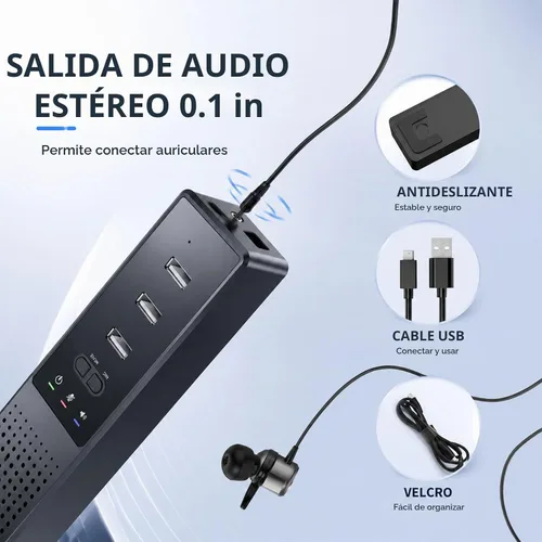 Vista 5 de Altavoz USB 3 en 1 para computadora con micrófono, altavoz de conferencia de escritorio para computadora portátil con micrófono para oficina en casa